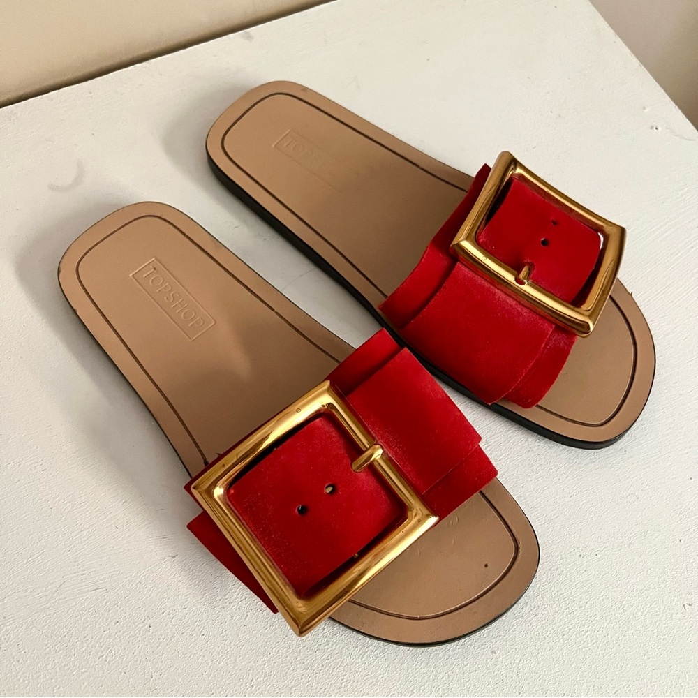 Red Sandals with Gold Statement Buckle